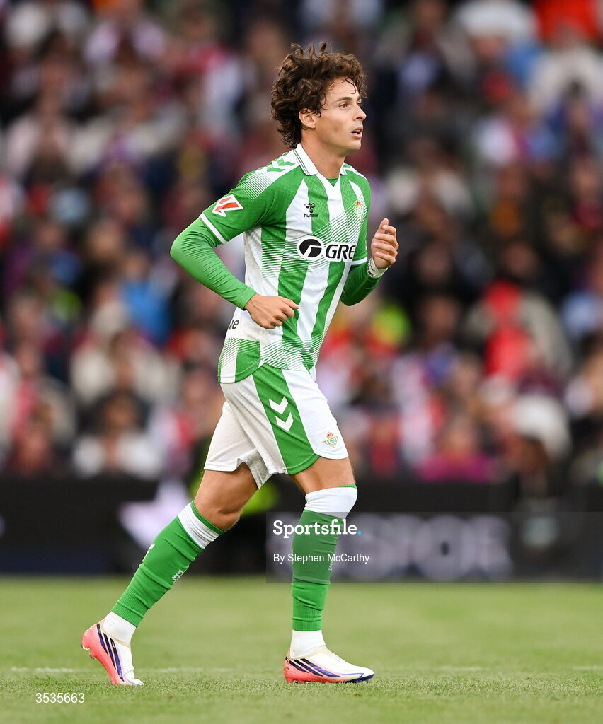 5 August 2026; Rodrigo Riquelme of Real Betis during the pre-season friendly match between Arsenal and Real Betis at the Aviva Stadium in Dublin. Photo by Stephen McCarthy/Sportsfile