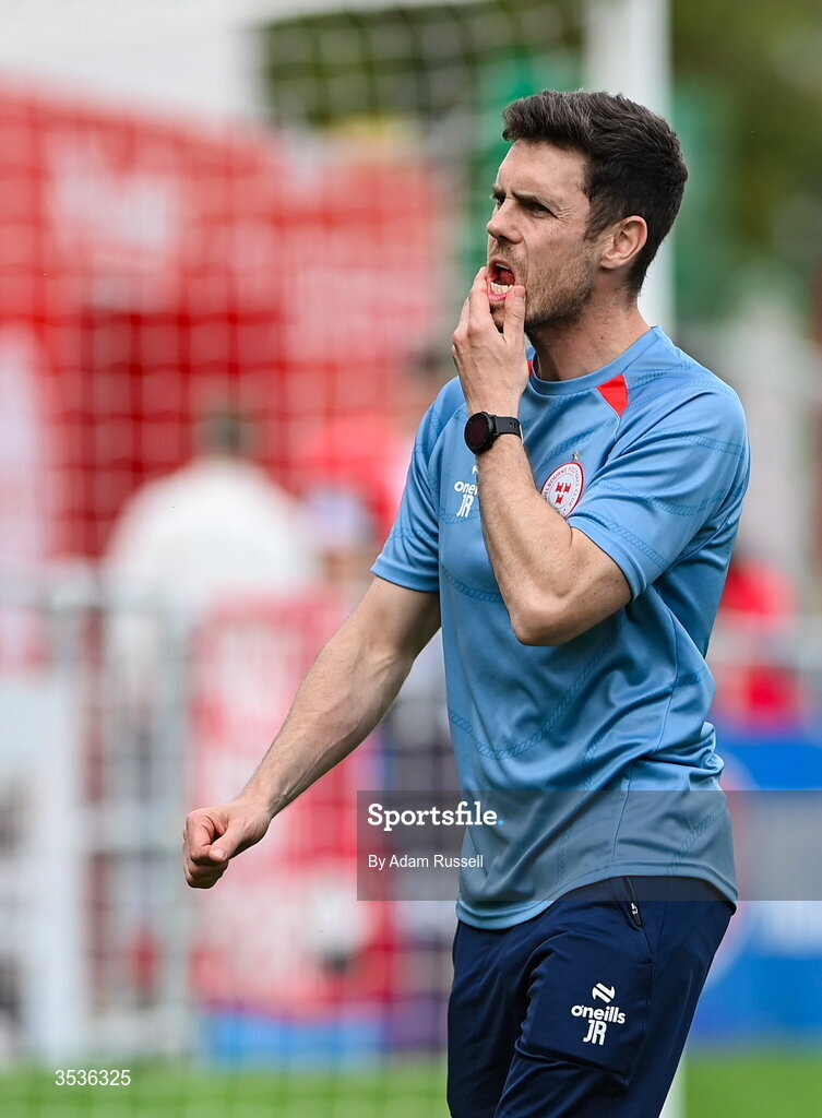 9 August 2026; Shelbourne head coach John Russell during the SSE Airtricity Men’s Premier Division match between Shelbourne and St Patrick's Athletic at Tolka Park in Dublin. Photo by Adam Russell/Sportsfile