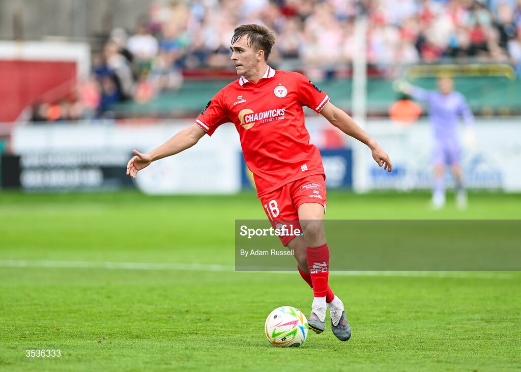 9 August 2026; James Norris of Shelbourne during the SSE Airtricity Men’s Premier Division match between Shelbourne and St Patrick's Athletic at Tolka Park in Dublin. Photo by Adam Russell/Sportsfile