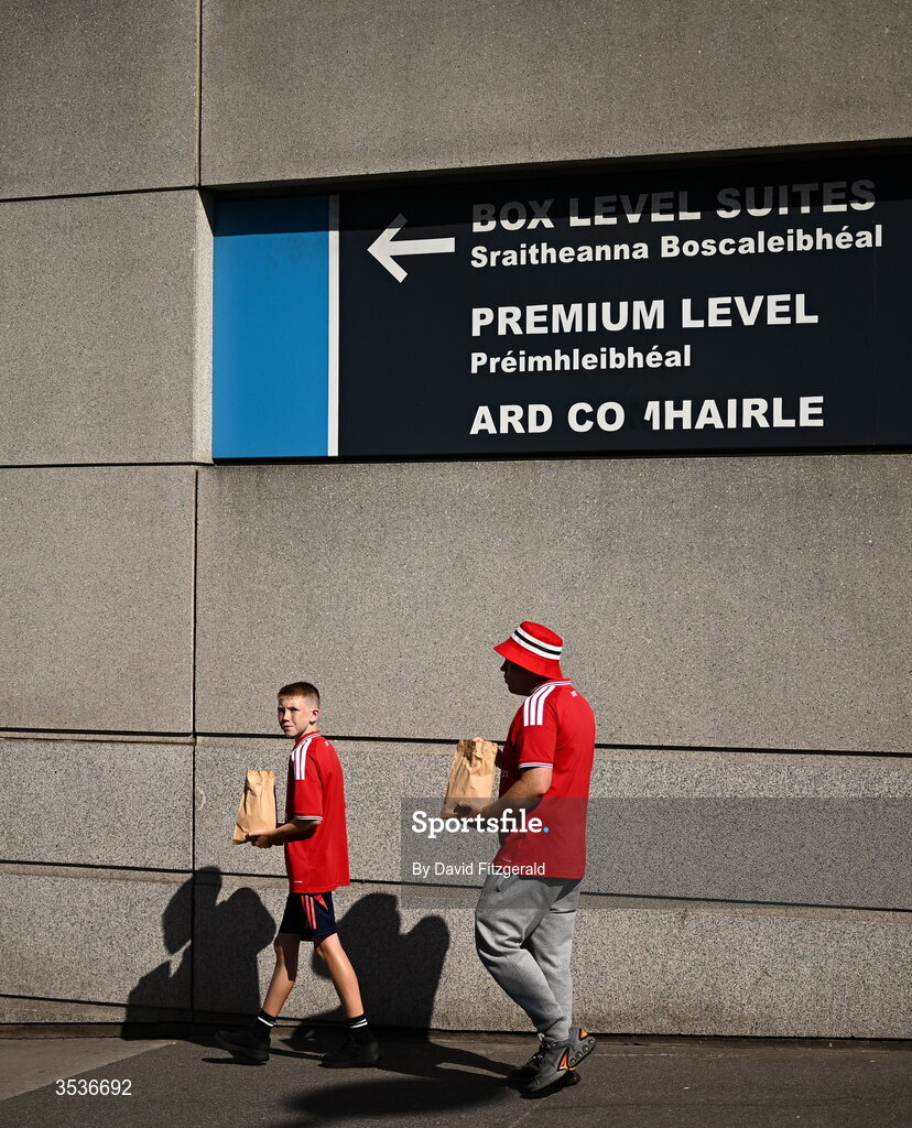 12 August 2026; Manchester United supporters arrive prior to the pre-season friendly match between Manchester United and Leeds United at Croke Park in Dublin. Photo by David Fitzgerald/Sportsfile