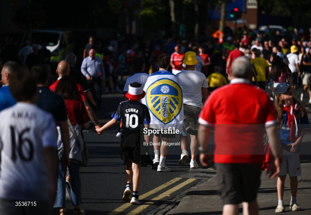 12 August 2026; Leeds United and Manchester United supporters arrive prior to the pre-season friendly match between Manchester United and Leeds United at Croke Park in Dublin. Photo by David Fitzgerald/Sportsfile