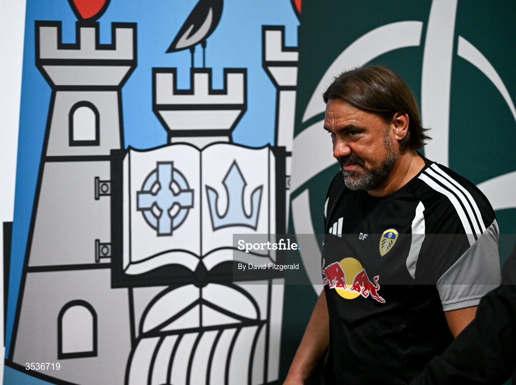 12 August 2026; Leeds United manager Daniel Farke arrives before the pre-season friendly match between Manchester United and Leeds United at Croke Park in Dublin. Photo by David Fitzgerald/Sportsfile