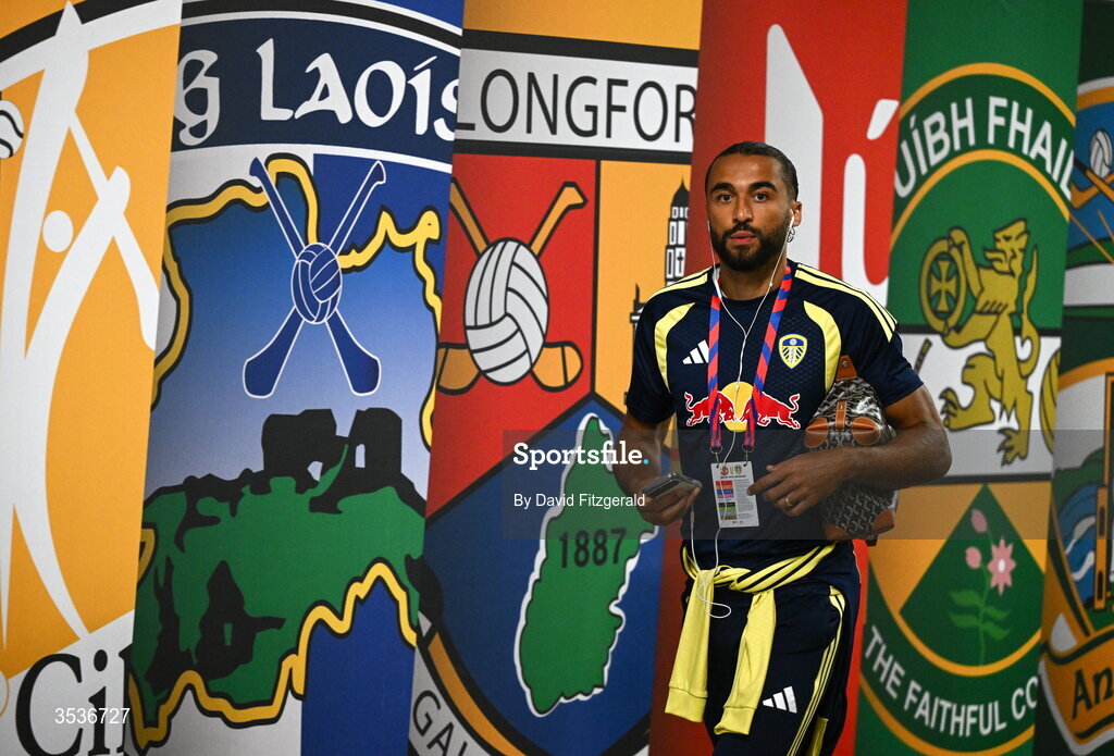 12 August 2026; Dominic Calvert-Lewin of Leeds United arrives before the pre-season friendly match between Manchester United and Leeds United at Croke Park in Dublin. Photo by David Fitzgerald/Sportsfile