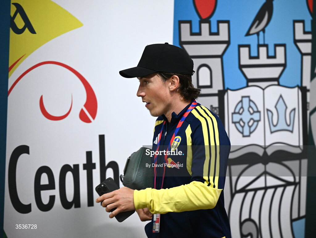 12 August 2026; Harry Wilson of Leeds United arrives before the pre-season friendly match between Manchester United and Leeds United at Croke Park in Dublin. Photo by David Fitzgerald/Sportsfile