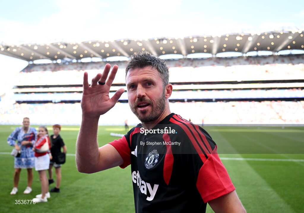 12 August 2026; Manchester United manager Michael Carrick before the pre-season friendly match between Manchester United and Leeds United at Croke Park in Dublin. Photo by Stephen McCarthy/Sportsfile