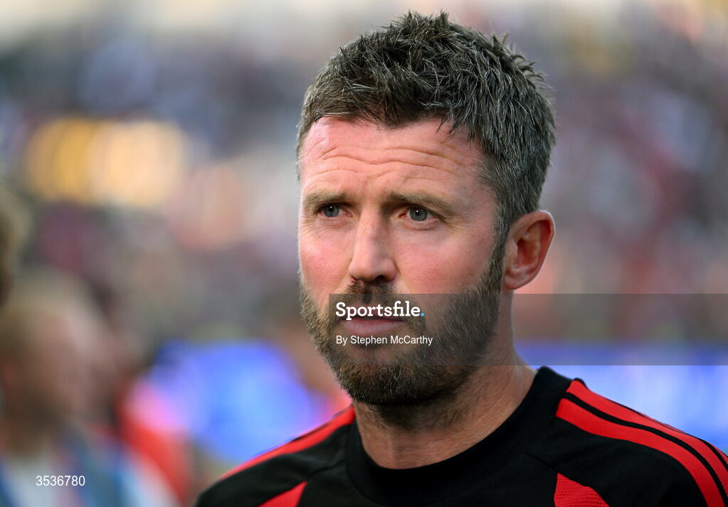 12 August 2026; Manchester United manager Michael Carrick before the pre-season friendly match between Manchester United and Leeds United at Croke Park in Dublin. Photo by Stephen McCarthy/Sportsfile