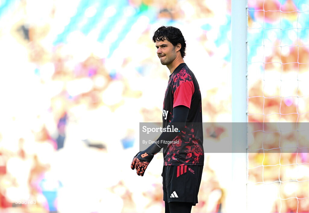 12 August 2026; Manchester United goalkeeper Senne Lammens before the pre-season friendly match between Manchester United and Leeds United at Croke Park in Dublin. Photo by David Fitzgerald/Sportsfile