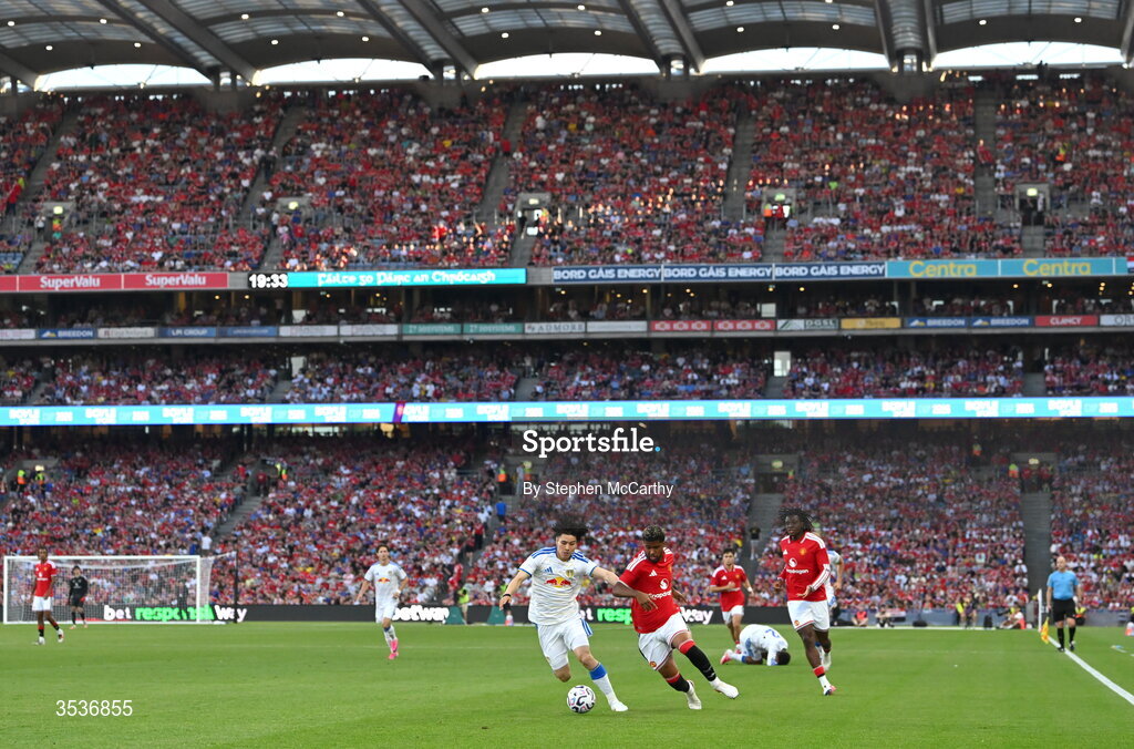 12 August 2026; A general view of match action during the pre-season friendly match between Manchester United and Leeds United at Croke Park in Dublin. Photo by Stephen McCarthy/Sportsfile
