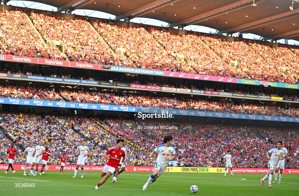 12 August 2026; A general view of Ao Tanaka of Leeds United in action during the pre-season friendly match between Manchester United and Leeds United at Croke Park in Dublin. Photo by Stephen McCarthy/Sportsfile