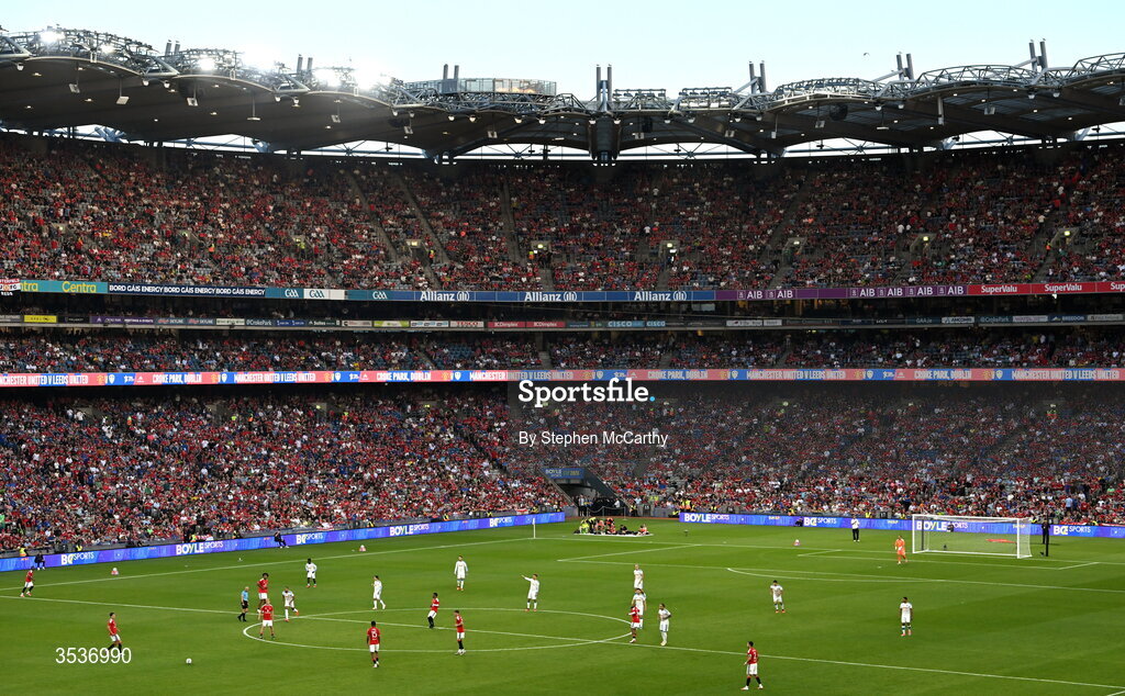 12 August 2026; A general view of match action during the pre-season friendly match between Manchester United and Leeds United at Croke Park in Dublin. Photo by Stephen McCarthy/Sportsfile