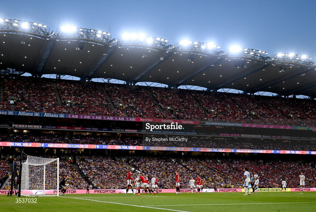 12 August 2026; A general view of match action during the pre-season friendly match between Manchester United and Leeds United at Croke Park in Dublin. Photo by Stephen McCarthy/Sportsfile