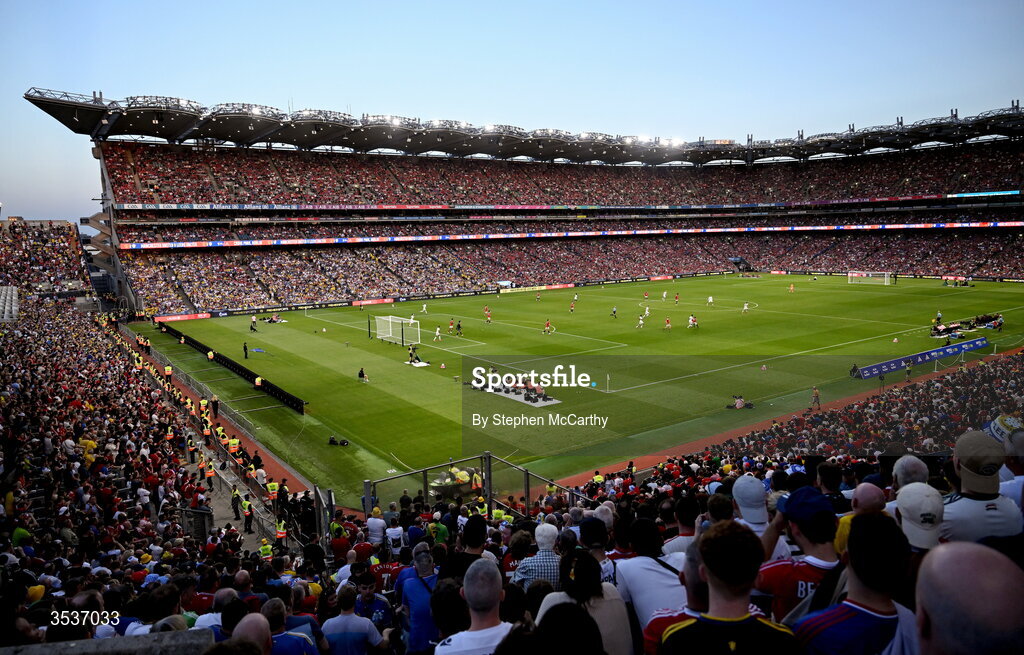 12 August 2026; A general view of match action during the pre-season friendly match between Manchester United and Leeds United at Croke Park in Dublin. Photo by Stephen McCarthy/Sportsfile