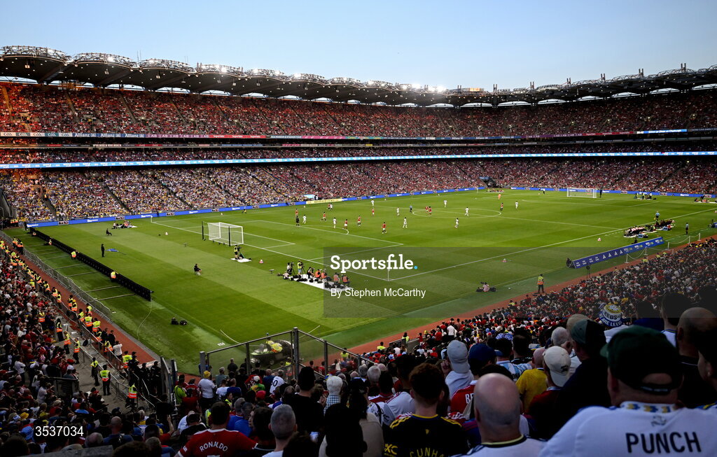 12 August 2026; A general view of match action during the pre-season friendly match between Manchester United and Leeds United at Croke Park in Dublin. Photo by Stephen McCarthy/Sportsfile