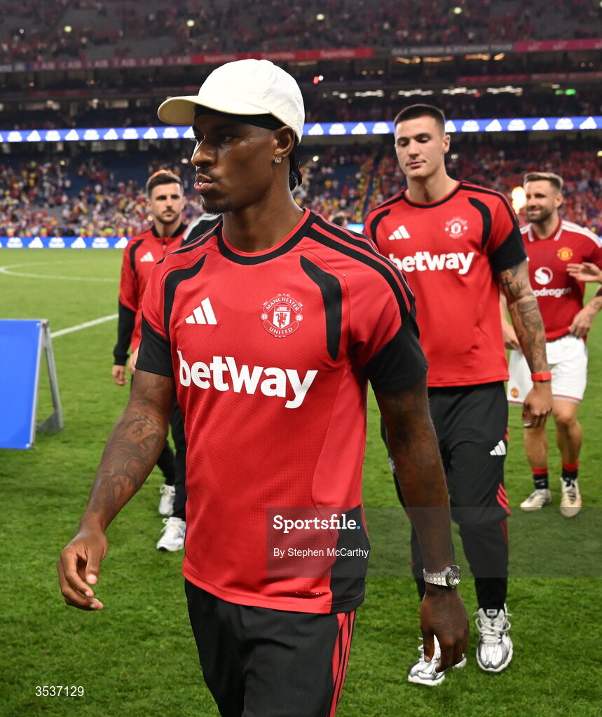 12 August 2026; Marcus Rashford of Manchester United after the pre-season friendly match between Manchester United and Leeds United at Croke Park in Dublin. Photo by Stephen McCarthy/Sportsfile