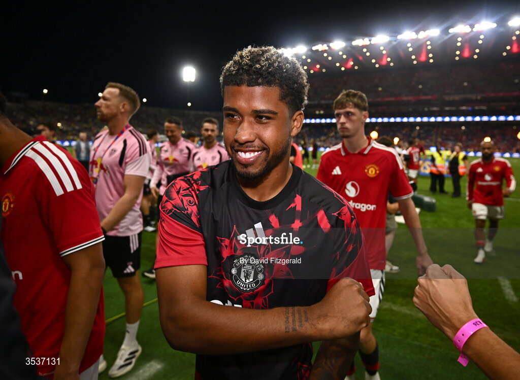 12 August 2026; Andrey Santos of Manchester United after the pre-season friendly match between Manchester United and Leeds United at Croke Park in Dublin. Photo by David Fitzgerald/Sportsfile