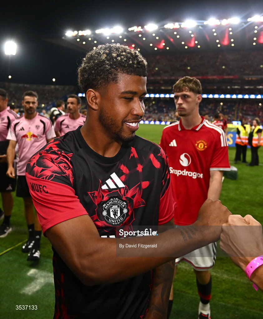 12 August 2026; Andrey Santos of Manchester United after the pre-season friendly match between Manchester United and Leeds United at Croke Park in Dublin. Photo by David Fitzgerald/Sportsfile