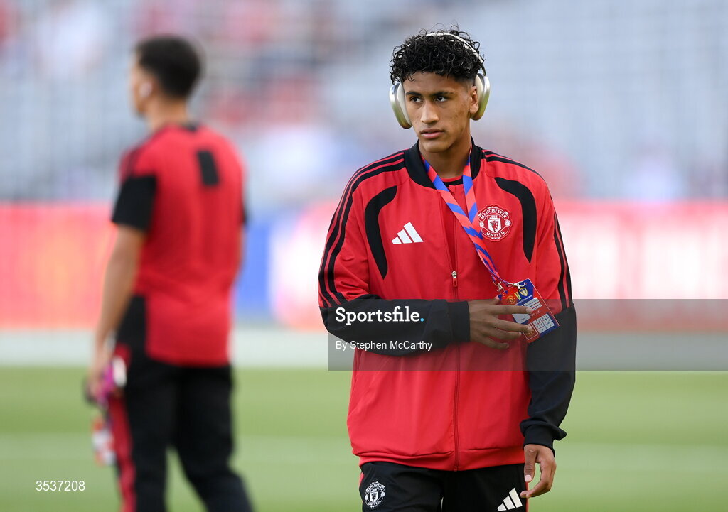 12 August 2026; JJ Gabriel of Manchester United before the pre-season friendly match between Manchester United and Leeds United at Croke Park in Dublin. Photo by Stephen McCarthy/Sportsfile