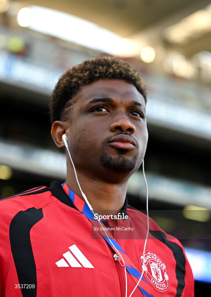 12 August 2026; Amad Diallo of Manchester United before the pre-season friendly match between Manchester United and Leeds United at Croke Park in Dublin. Photo by Stephen McCarthy/Sportsfile