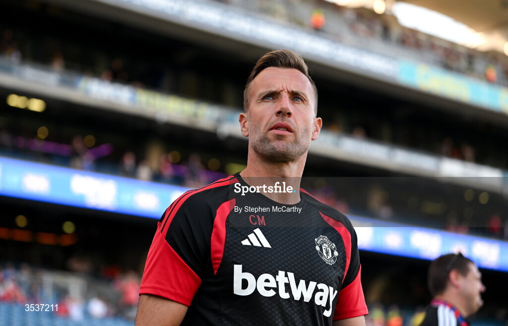 12 August 2026; Manchester United goalkeeping coach Craig Mawson before the pre-season friendly match between Manchester United and Leeds United at Croke Park in Dublin. Photo by Stephen McCarthy/Sportsfile