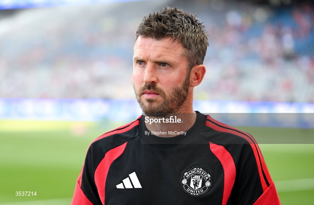 12 August 2026; Manchester United manager Michael Carrick before the pre-season friendly match between Manchester United and Leeds United at Croke Park in Dublin. Photo by Stephen McCarthy/Sportsfile