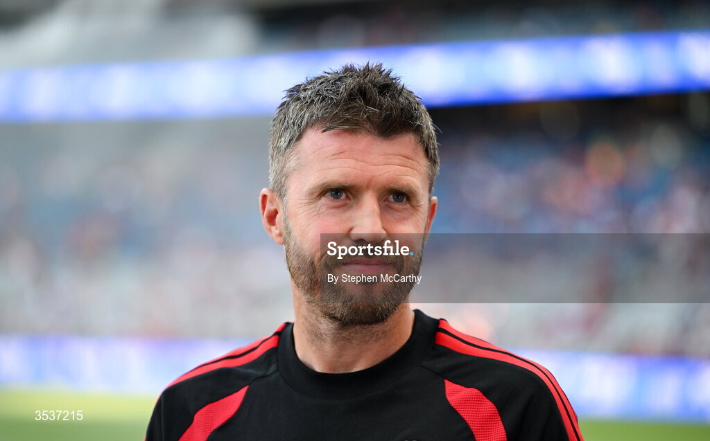 12 August 2026; Manchester United manager Michael Carrick before the pre-season friendly match between Manchester United and Leeds United at Croke Park in Dublin. Photo by Stephen McCarthy/Sportsfile