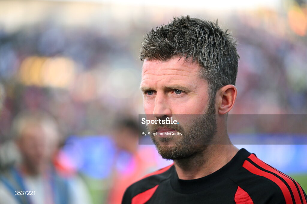 12 August 2026; Manchester United manager Michael Carrick before the pre-season friendly match between Manchester United and Leeds United at Croke Park in Dublin. Photo by Stephen McCarthy/Sportsfile