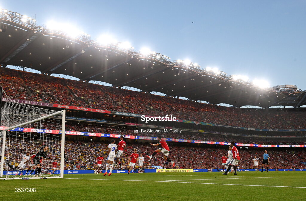 12 August 2026; A general view of the action during the pre-season friendly match between Manchester United and Leeds United at Croke Park in Dublin. Photo by Stephen McCarthy/Sportsfile