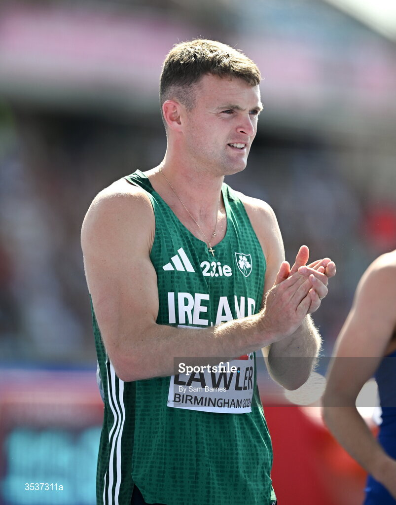 13 August 2026; Marcus Lawler of Ireland before his men’s 200m heat during day four of the European Athletics Championships 2026 at Alexander Stadium in Birmingham, England. Photo by Sam Barnes/Sportsfile