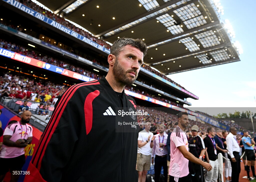12 August 2026; Manchester United manager Michael Carrick before the pre-season friendly match between Manchester United and Leeds United at Croke Park in Dublin. Photo by David Fitzgerald/Sportsfile