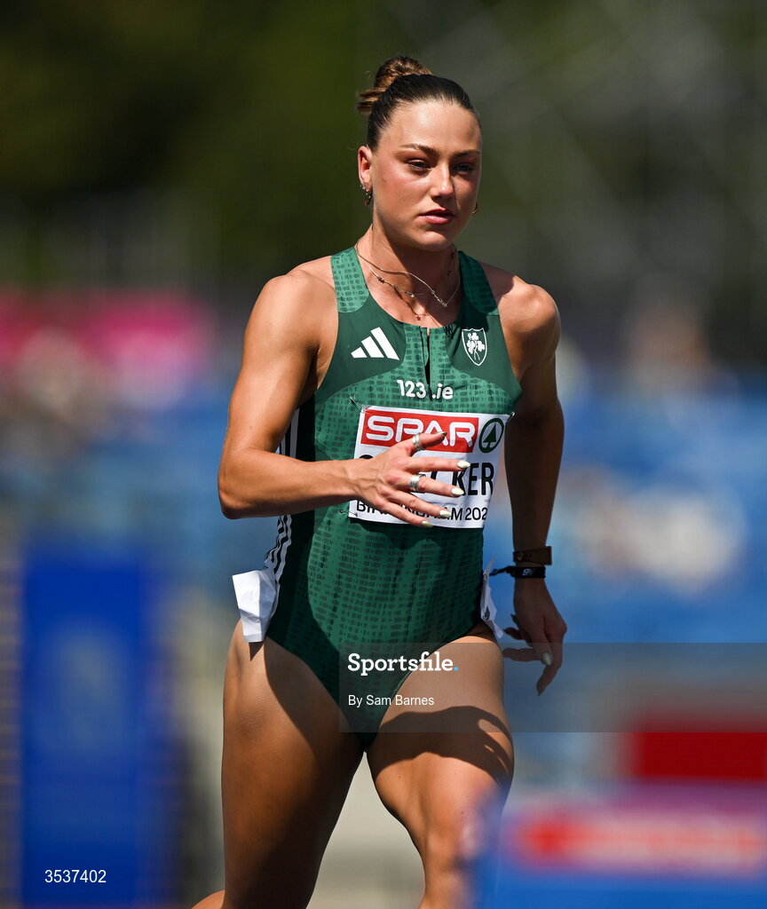 13 August 2026; Sophie Becker of Ireland warms up before the women's 400m semi-final 2 during day four of the European Athletics Championships 2026 at Alexander Stadium in Birmingham, England. Photo by Sam Barnes/Sportsfile