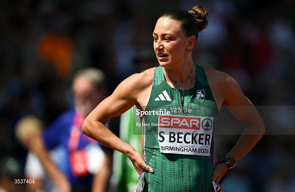13 August 2026; Sophie Becker of Ireland after finishing 8th in the women's 400m semi-final 2 during day four of the European Athletics Championships 2026 at Alexander Stadium in Birmingham, England. Photo by Sam Barnes/Sportsfile