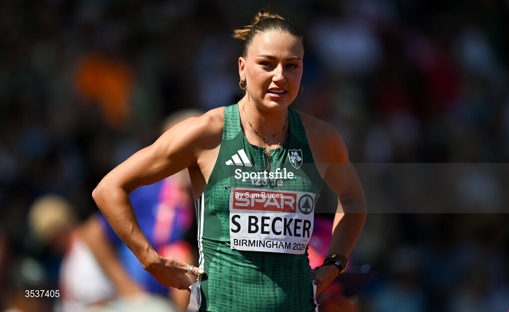 13 August 2026; Sophie Becker of Ireland after fininshing 8th in the women's 400m semi-final 2 during day four of the European Athletics Championships 2026 at Alexander Stadium in Birmingham, England. Photo by Sam Barnes/Sportsfile