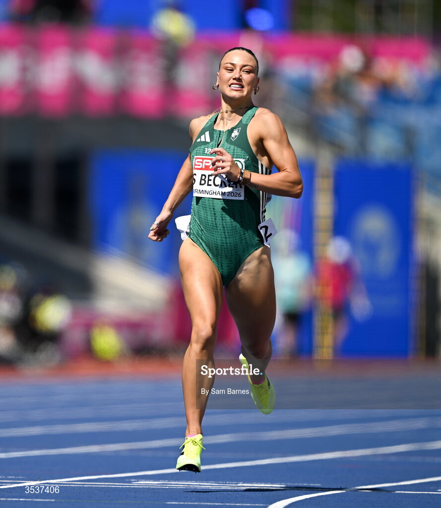 13 August 2026; Sophie Becker of Ireland competes in the women's 400m semi-final 2 during day four of the European Athletics Championships 2026 at Alexander Stadium in Birmingham, England. Photo by Sam Barnes/Sportsfile