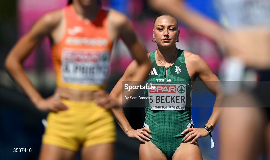 13 August 2026; Sophie Becker of Ireland before the women's 400m semi-final 2 during day four of the European Athletics Championships 2026 at Alexander Stadium in Birmingham, England. Photo by Sam Barnes/Sportsfile