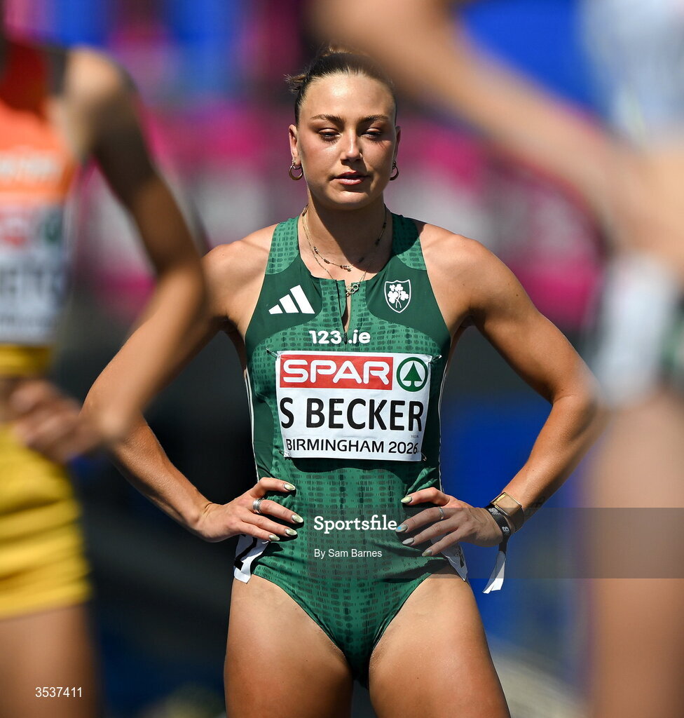 13 August 2026; Sophie Becker of Ireland before the women's 400m semi-final 2 during day four of the European Athletics Championships 2026 at Alexander Stadium in Birmingham, England. Photo by Sam Barnes/Sportsfile
