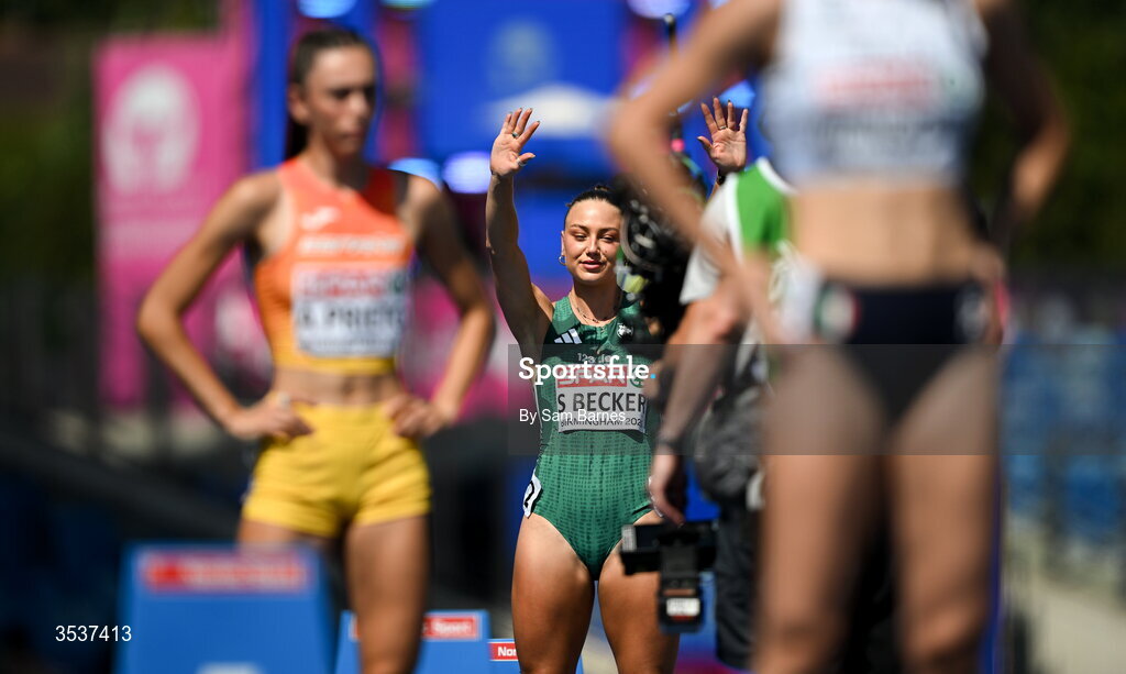 13 August 2026; Sophie Becker of Ireland before the women's 400m semi-final 2 during day four of the European Athletics Championships 2026 at Alexander Stadium in Birmingham, England. Photo by Sam Barnes/Sportsfile