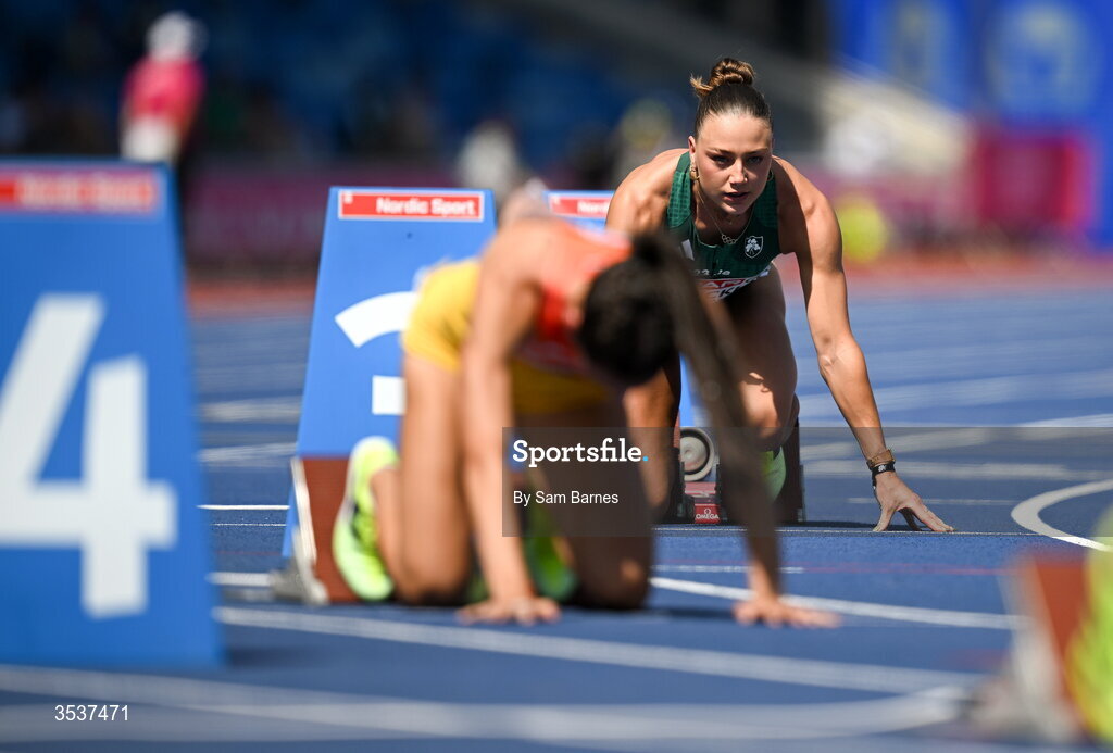 13 August 2026; Sophie Becker of Ireland before the women's 400m semi-final 2 during day four of the European Athletics Championships 2026 at Alexander Stadium in Birmingham, England. Photo by Sam Barnes/Sportsfile