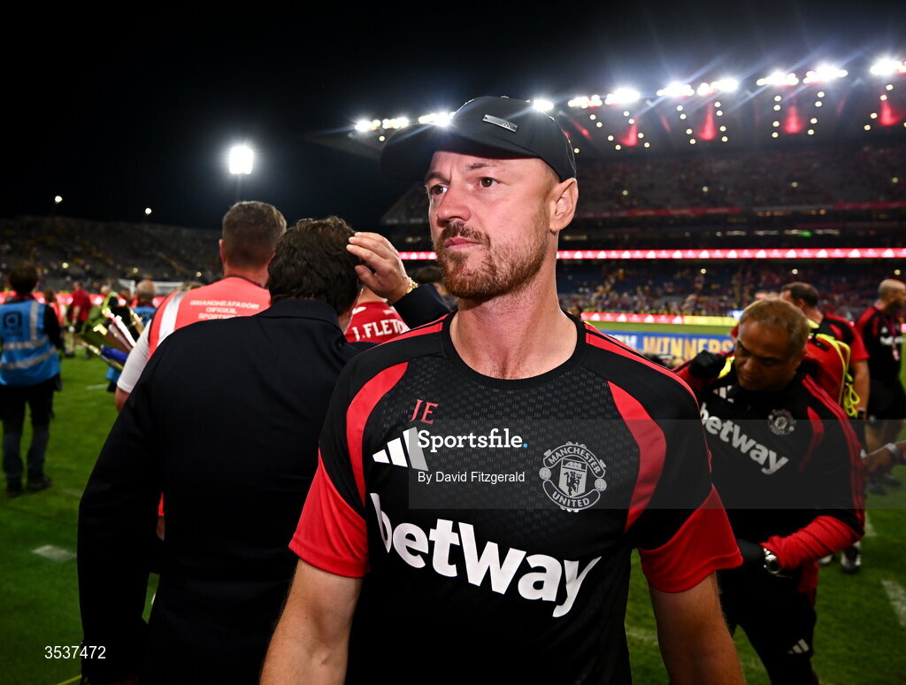12 August 2026; Manchester United assistant manager Jonny Evans after the pre-season friendly match between Manchester United and Leeds United at Croke Park in Dublin. Photo by David Fitzgerald/Sportsfile