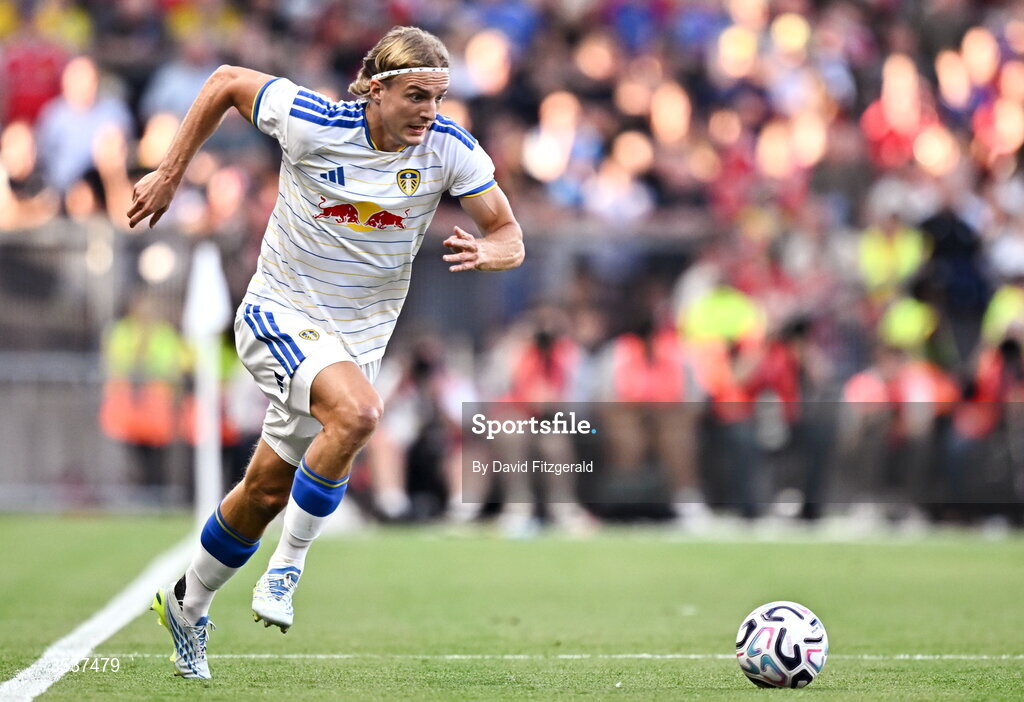 12 August 2026; Sabastiaan Bornauw of Leeds United during the pre-season friendly match between Manchester United and Leeds United at Croke Park in Dublin. Photo by David Fitzgerald/Sportsfile