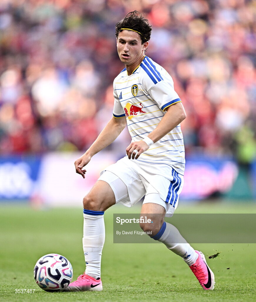 12 August 2026; Brenden Aaronson of Leeds United during the pre-season friendly match between Manchester United and Leeds United at Croke Park in Dublin. Photo by David Fitzgerald/Sportsfile