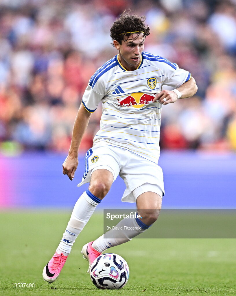 12 August 2026; Brenden Aaronson of Leeds United during the pre-season friendly match between Manchester United and Leeds United at Croke Park in Dublin. Photo by David Fitzgerald/Sportsfile