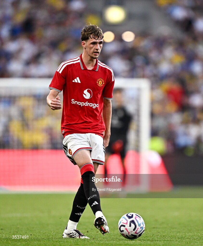 12 August 2026; Tyler Fletcher of Manchester United during the pre-season friendly match between Manchester United and Leeds United at Croke Park in Dublin. Photo by David Fitzgerald/Sportsfile