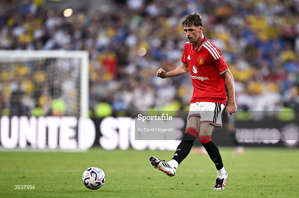 12 August 2026; Tyler Fletcher of Manchester United during the pre-season friendly match between Manchester United and Leeds United at Croke Park in Dublin. Photo by David Fitzgerald/Sportsfile