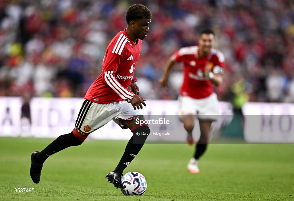 12 August 2026; Amad Diallo of Manchester United during the pre-season friendly match between Manchester United and Leeds United at Croke Park in Dublin. Photo by David Fitzgerald/Sportsfile