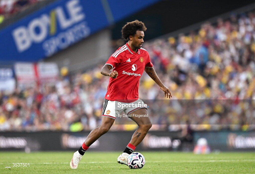 12 August 2026; Joshua Zirkzee of Manchester United during the pre-season friendly match between Manchester United and Leeds United at Croke Park in Dublin. Photo by David Fitzgerald/Sportsfile