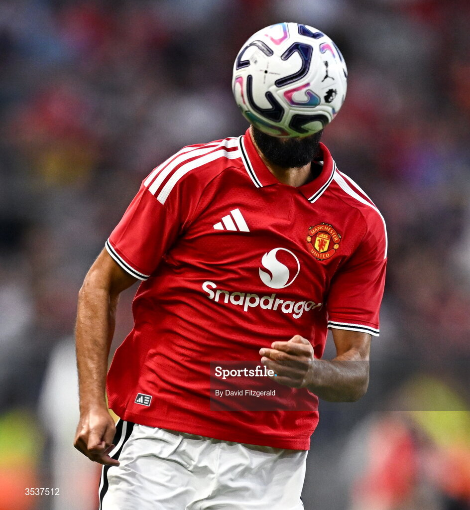 12 August 2026; Noussair Mazraoui of Manchester United during the pre-season friendly match between Manchester United and Leeds United at Croke Park in Dublin. Photo by David Fitzgerald/Sportsfile