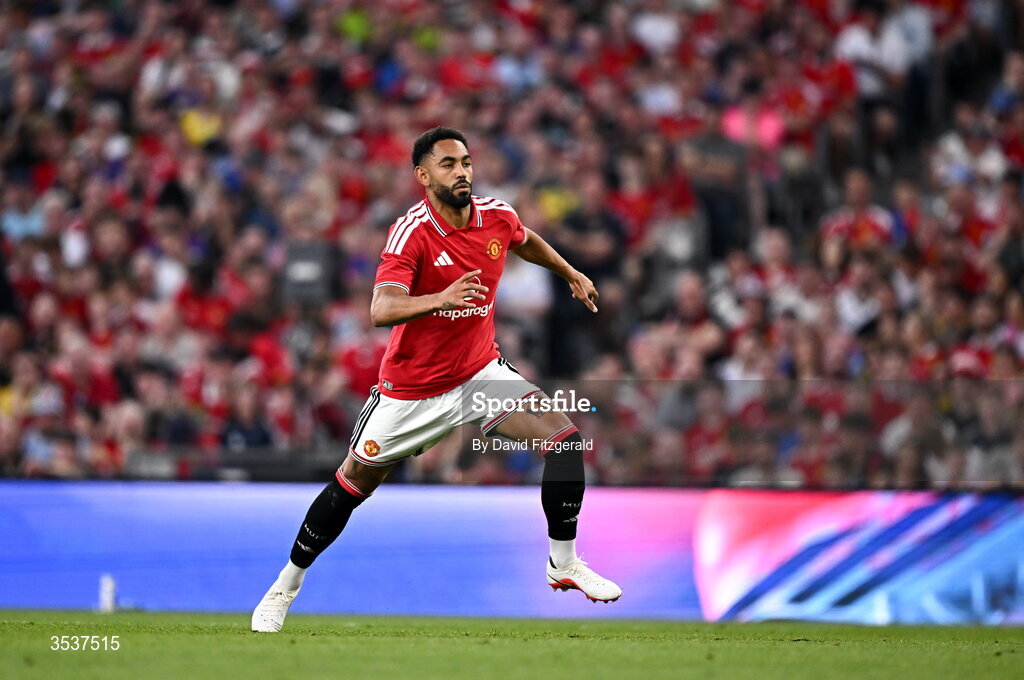 12 August 2026; Matheus Cunha of Manchester United during the pre-season friendly match between Manchester United and Leeds United at Croke Park in Dublin. Photo by David Fitzgerald/Sportsfile