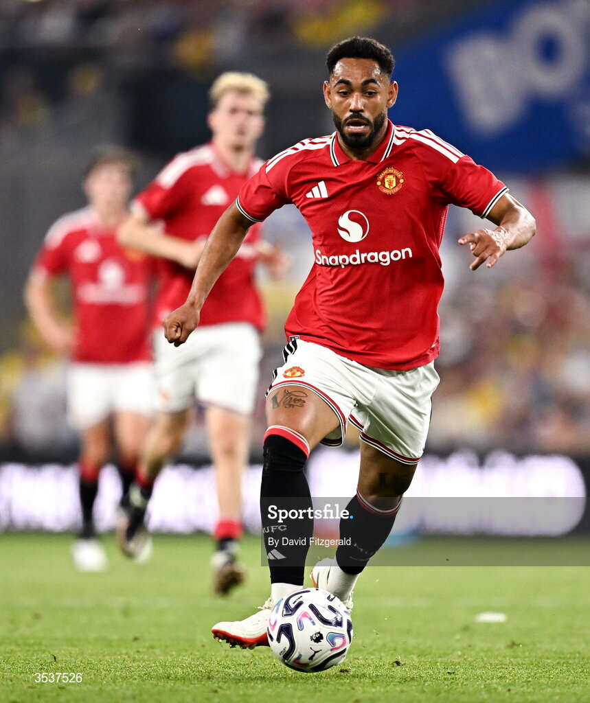 12 August 2026; Matheus Cunha of Manchester United during the pre-season friendly match between Manchester United and Leeds United at Croke Park in Dublin. Photo by David Fitzgerald/Sportsfile