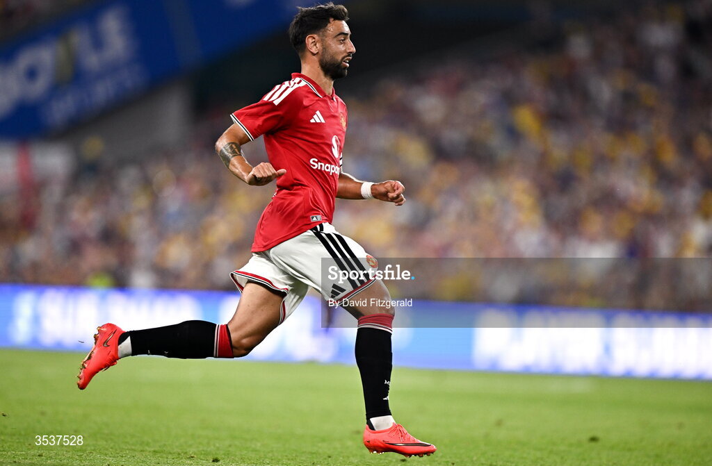 12 August 2026; Bruno Fernandes of Manchester United during the pre-season friendly match between Manchester United and Leeds United at Croke Park in Dublin. Photo by David Fitzgerald/Sportsfile