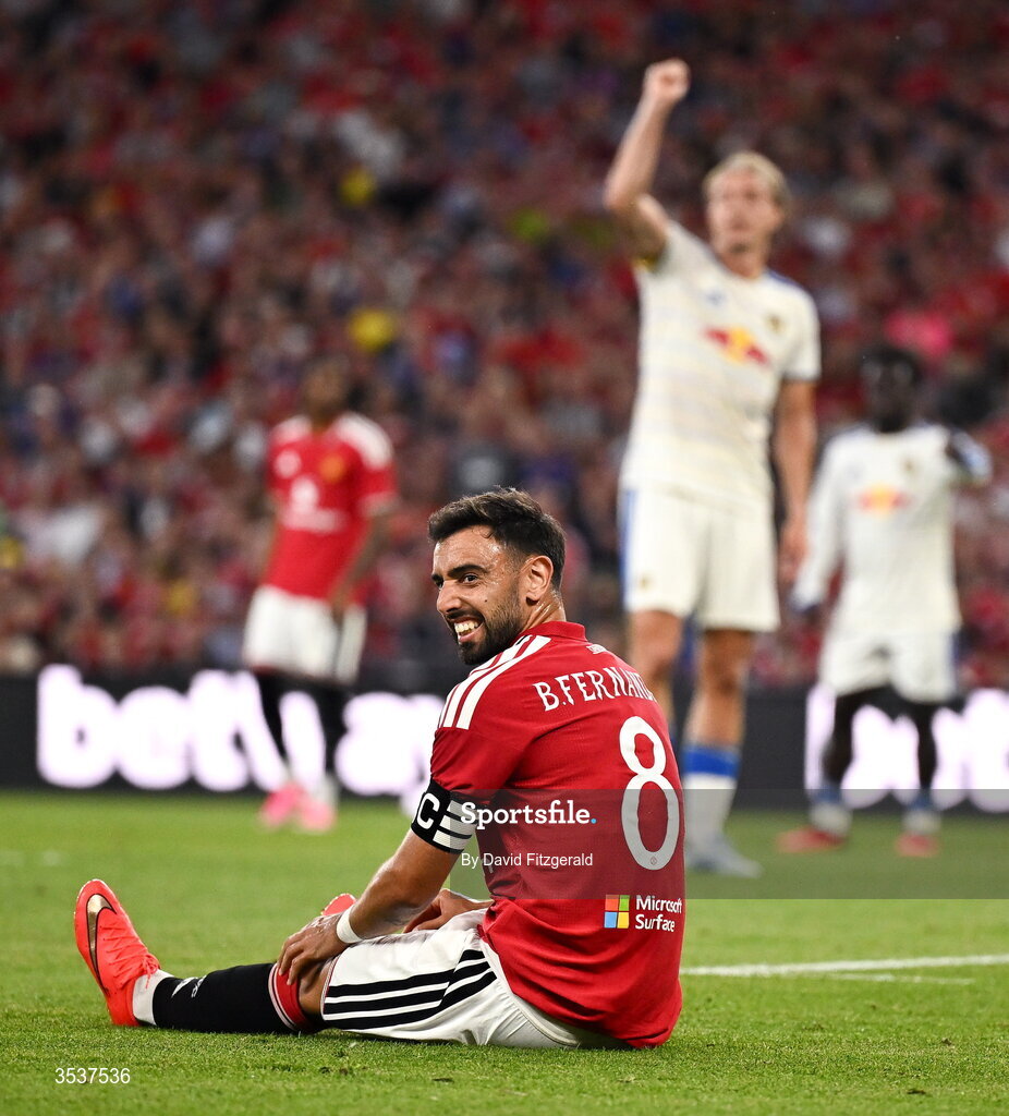12 August 2026; Bruno Fernandes of Manchester United during the pre-season friendly match between Manchester United and Leeds United at Croke Park in Dublin. Photo by David Fitzgerald/Sportsfile